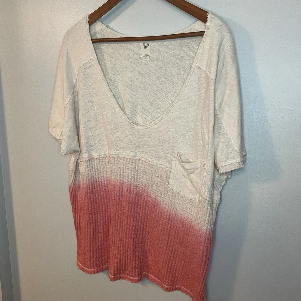 Free People We The Free Women Top Sz M Coral Ombre Sun Dial Oversized Scoop Neck